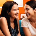 A warm and authentic scene inside a vibrant online community. A "true ambassador" – an ordinary customer with genuine passion – is enthusiastically discussing a product. She is surrounded by a subtle aura of trust and connection, visible through warm glow lines emanating from her towards other community members represented by diverse, engaged faces. The setting should feel personal and inviting, like friends sharing honest recommendations, emphasizing qualitative insights and deep trust rather than flashy influencer visuals.
