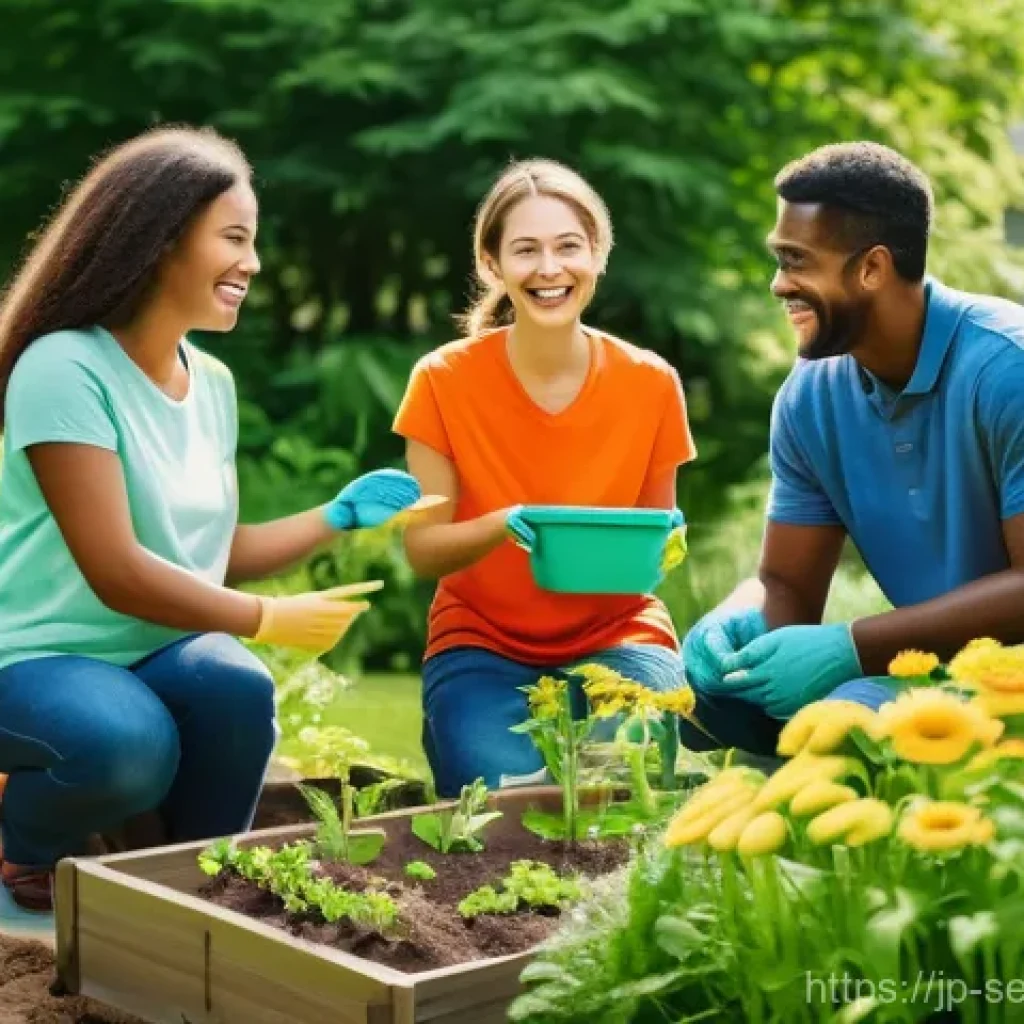 커뮤니티 활성화를 위한 자원봉사자 모집 전략 - **Prompt:** A vibrant, outdoor scene depicting a diverse group of volunteers, including adults, teen...