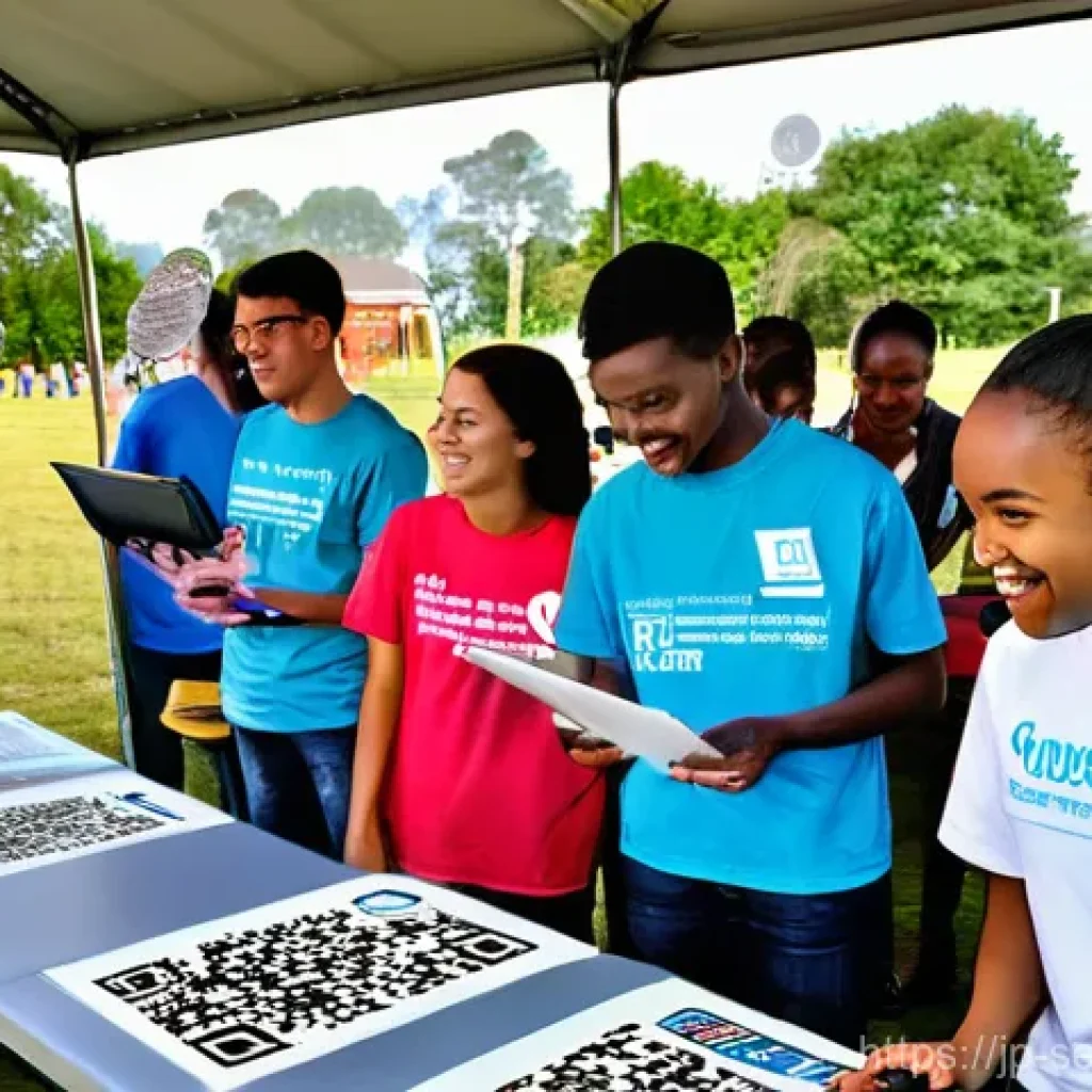 자원봉사자 관리와 커뮤니티 서비스의 연계 - **Prompt 1: Digital Volunteer Management at a Community Event**
    A bright, wide-angle shot of a b...