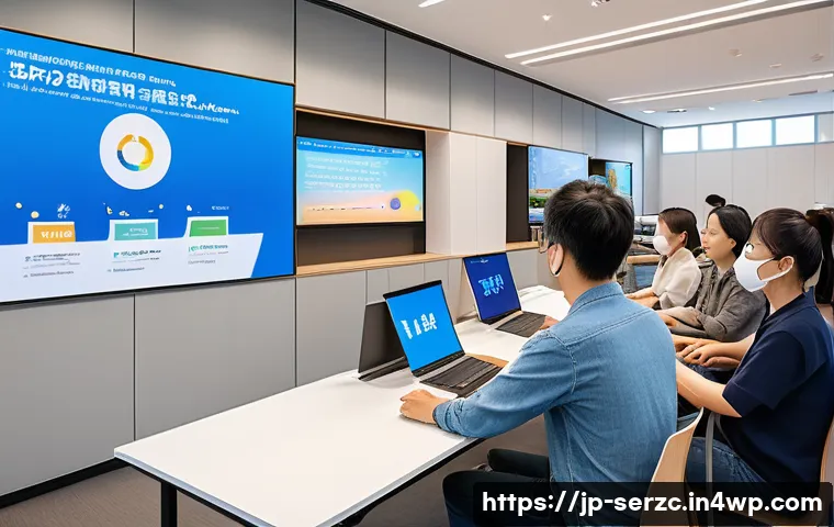 커뮤니티 기반 서비스의 지속적 개선 방안 - A modern Japanese community center scene bustling with diverse users of various ages and backgrounds...