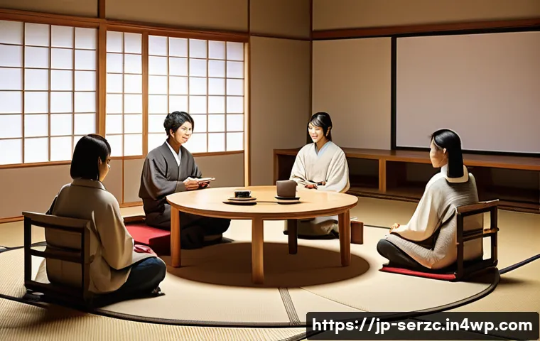 커뮤니티 기반 서비스 성공을 위한 체크리스트 - A modern Japanese community space scene showing diverse users engaging in a friendly group discussio...