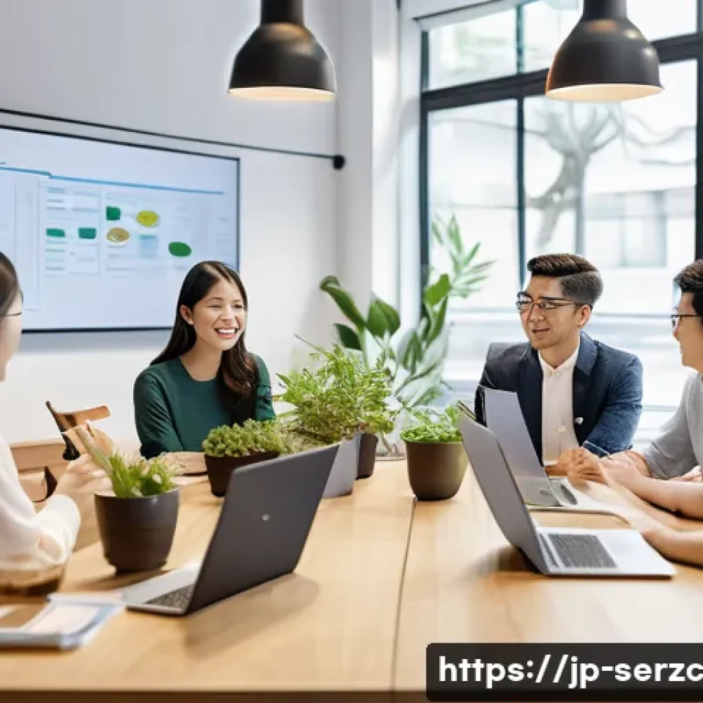 커뮤니티 운영을 위한 자원 확보 전략 - A vibrant community meeting scene in a modern Japanese-style co-working space, featuring diverse mem...